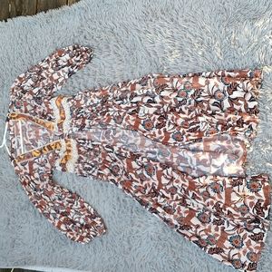 NWOT Leopard Pattern Tribal Balloon Sleeve Hippie Maxi Dress